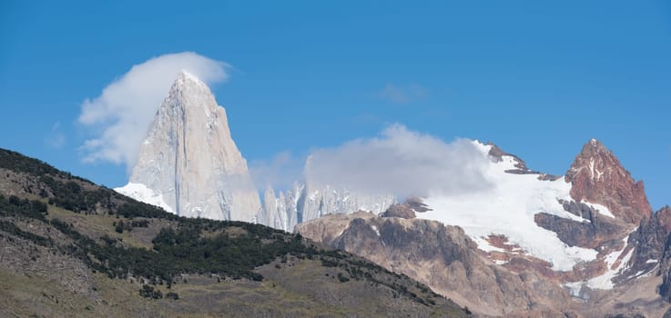 Panoramic view with Fitz Roy Peak in Los Glaciares National Park, Patagonia, Argentina