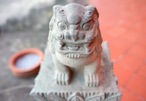 Protective deity Shisa lion sculpture in the Shuri Castle of Okinawa Prefecture, Japan.