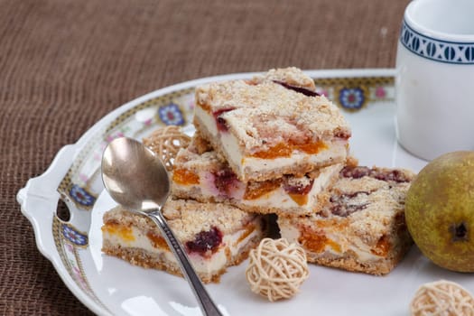 Homemade seasonal fruity pie with crumble