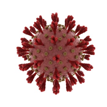 Severe acute respiratory syndrome coronavirus 2, SARS-CoV-2, causing COVID-19 disease isolated on white. Cut out 3D render of a infectious virus in human body. Medical concept of contagious illness
