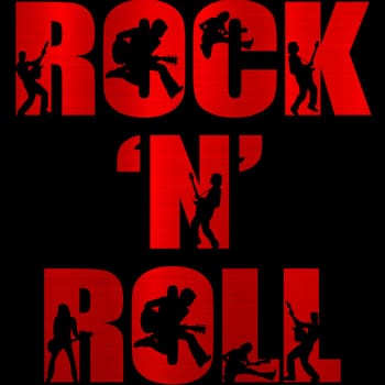 rock roll red people guitar metallic illustration
