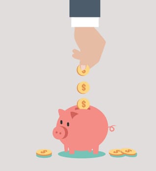 hand save coins in the piggy earnings illustration