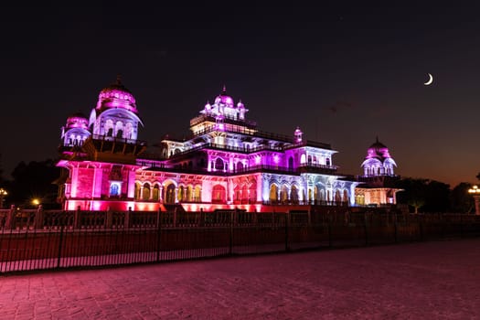 Albert Hall museum in India, Jaipur, night illumination.