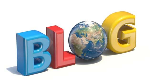 BLOG text with globe Elements of this image furnished by NASA 3D render illustration isolated on white background