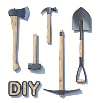 DIY construction tool set 3D render illustration isolated on white background
