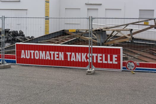 HEILIGENHAUS, NRW, GERMANY - OCTOBER 19, 2018: Demolition of the petrol station in Heiligenhaus behind the Real supermarket