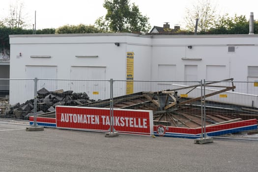 HEILIGENHAUS, NRW, GERMANY - OCTOBER 19, 2018: Demolition of the petrol station in Heiligenhaus behind the Real supermarket