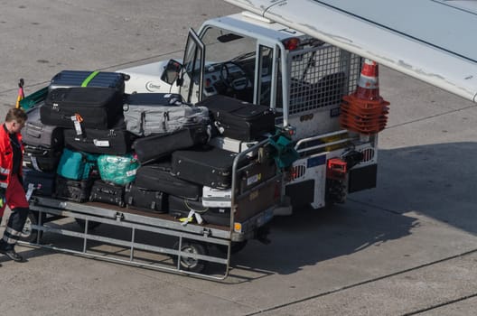 DUSSELDORF, NRW, GERMANY - MARCH 18, 2015: .Condor Boing 757-300 during startup on the Duesseldorf airport.