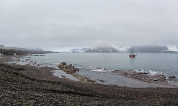 Sailship at Hornsunden, Svalbard Coast