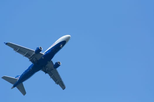 RATINGEN, NRW, GERMANY - AUGUST 28, 2018:.Passenger plane landing on the Dusseldorf airport