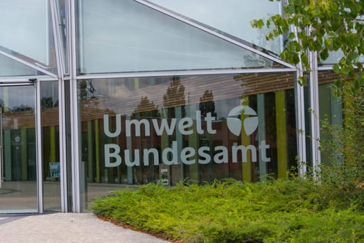 DESSAU - AUGUST 05, 2018: Environment, glass facade and entrance area of the Federal Environmental Agency in Dessau