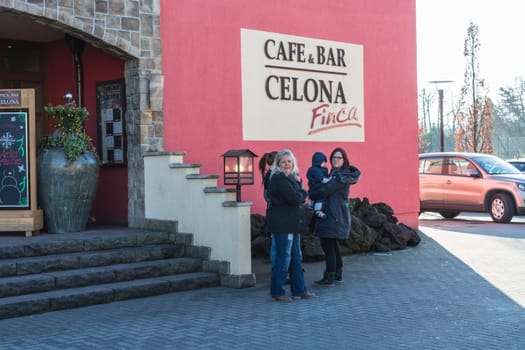 ESSEN STEELE, NRW, GERMANY - NOVEMBER 27, 2015:.A group of women in front of the entrance of Finca & Bar Celona in Essen Steele, Germany.