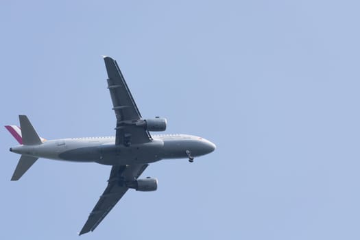 RATINGEN, NRW, GERMANY - AUGUST 28, 2018:.Passenger plane landing on the Dusseldorf airport