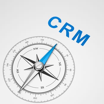 Magnetic Compass with Needle Pointing Blue CRM Text on White Background 3D Illustration