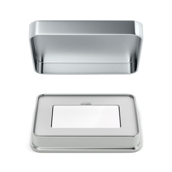 White blank card in a metal box