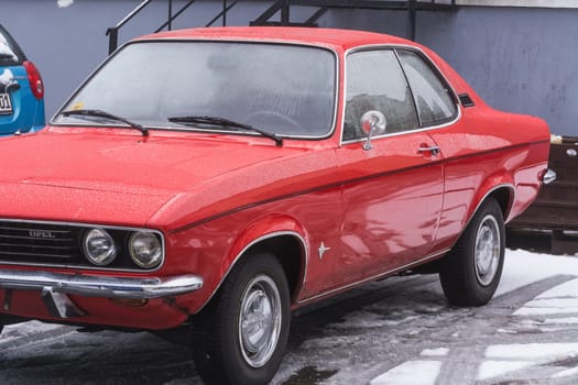 VELBERT, NRW, GERMANY - MARCH 07, 2016:.Oldtimer, red Opel Manta in a public parking in Velbert, Germany.