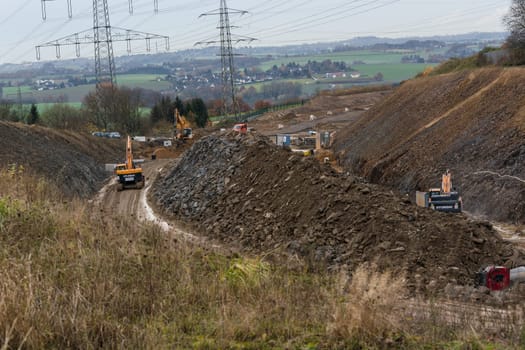 VELBERT, NRW, GERMANY - NOVEMBER 23, 2016:.Motorway A 44 to Dusseldorf. View of a construction site area.