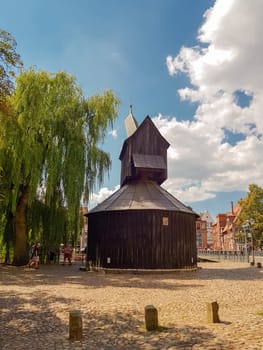 LUNNEBURG, LOWER SAXONY, GERMANY - JULY 27, 2018:.Old harbor and crane in the historic center of Luneburg, Germany