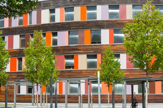 DESSAU - AUGUST 05, 2018:..Dessau - August 05, 2018: Environment and colorful facade of the Federal Environment Agency in Dessau