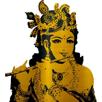 lord Vishnu krishna festival music flute hinduism metallic golden silhouette illustration
