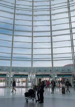 Lisbon, Portugal - Feb the 6th, 2020: International Lisbon Airport Humberto Delgado, Lisbon, Portugal. Entrance hall of Terminal 1