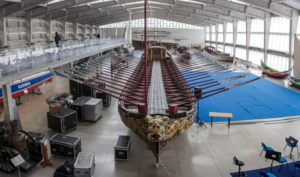 Lisbon, Portugal - March the 1st, 2020: Navy Museum, Lisbon, Portugal. Galleys room. Royal Brigantine