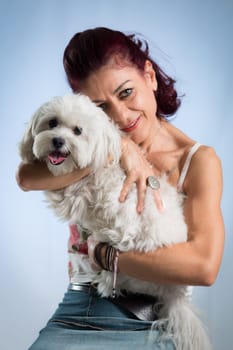 woman posing with her dog