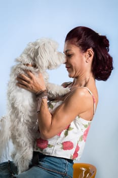woman posing with her dog