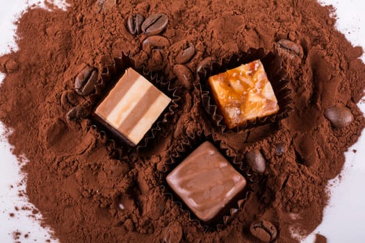 a assortment of chocolate in closeup