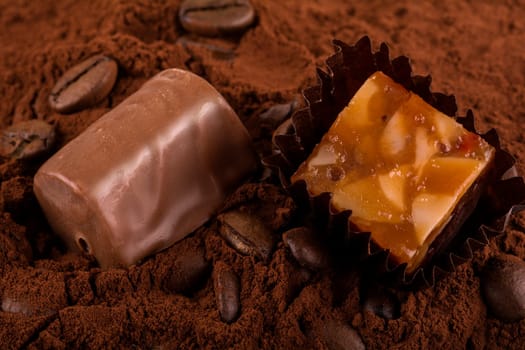 a assortment of chocolate in closeup