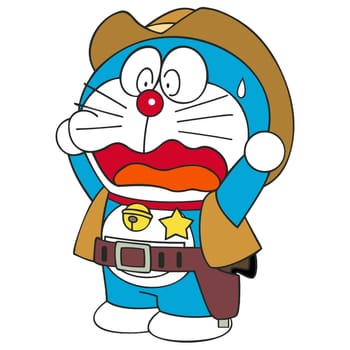 doraemon character japan manga cowboy sweating illustration editorial