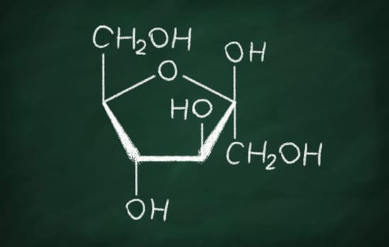 Structural model of Fructose on the blackboard.