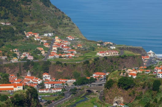 Sao Vicente Madeira Portugal - October 31 2019: The fragment view of Sao Vicente village from mountain