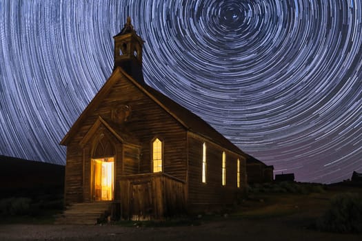 Star Trails and Milky Way in Bodie California Eastern Sierras