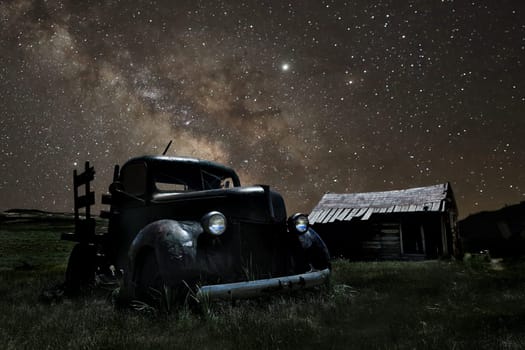 Star Trails and Milky Way in Bodie California Eastern Sierras