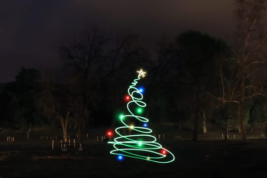 Lightpainted Christmas Tree Outdoors in the Forest