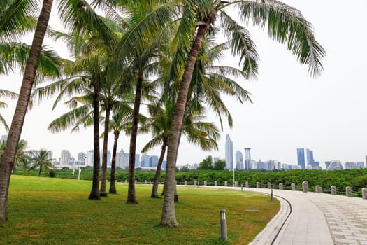 The promenade and park area in cloudy weather Shenzhen, China, Asia