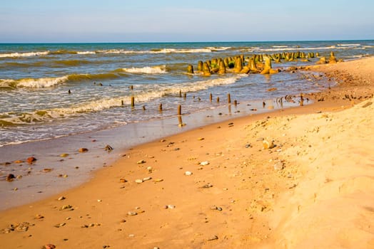 beach of the Baltic Sea in Poland with wave-breaker