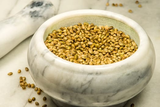 hemp seeds, unpeeled in a closeup
