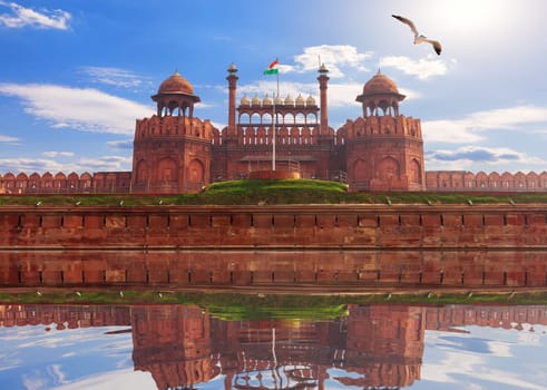 Famous Red Fort of Delhi, India, sunny day view.