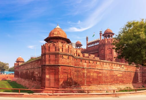 Red Fort in India, Delhi, famous fortress view.