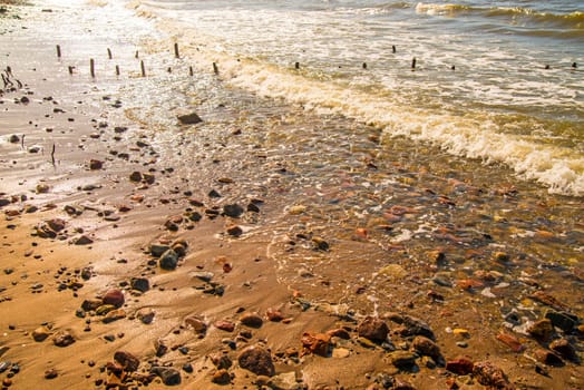beach of the Baltic sea in Poland with pebbles