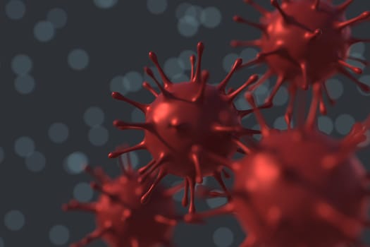 Medical 3d illustration infected with Coronavirus COVID-19, a respiratory cell virus influenza virus in China.