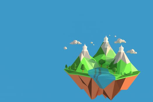 3D illustrator of Chaloem Phrakiat Temple, Thailand, 3d rendering Low Polygon Geometry Background. Abstract Polygonal Geometric Shape. Lowpoly Minimal Style Art.