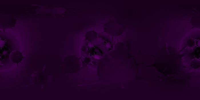 3d rendering Microscope virus- bacteria close up.  Equirectangular  360 VR image.  The medical panoramic background.