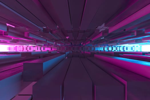 3D illustration,3d render,Abstract image of the cube background, the path to the light, Plastic Pink and Blue background