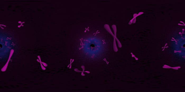 3d illustration of Chromosome scientific background. Equirectangular  360 VR image.  The medical panoramic background.