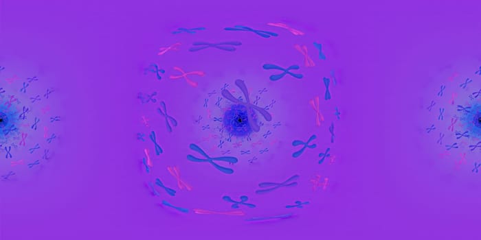 3d illustration of Chromosome scientific background. Equirectangular  360 VR image.  The medical panoramic background.