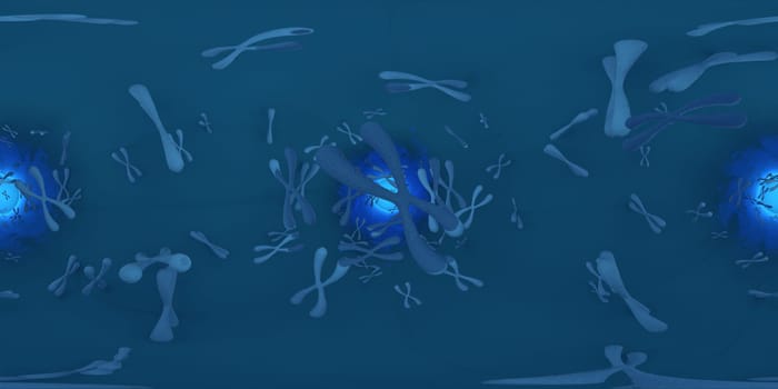 3d illustration of Chromosome scientific background. Equirectangular  360 VR image.  The medical panoramic background.