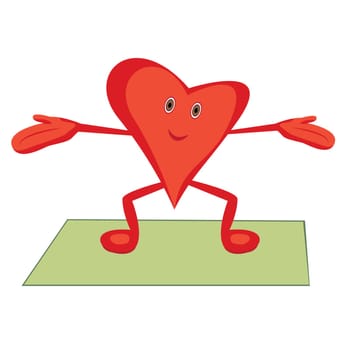 Heart doing Morning cardio exercises for a healthy heart concept. Cartoon heart doing morning exercise vector illustration on a white background isolated